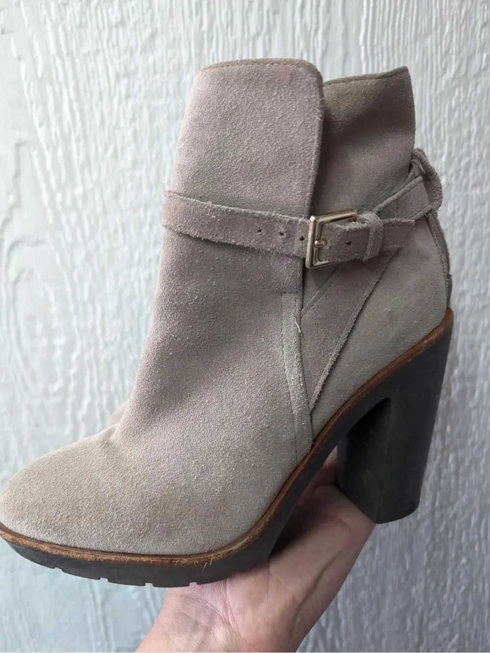 Kate Spade New York Suede Buckle Zip Block Heel Ankle Booties Size 7.5M